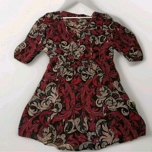 BeBop Women's Dress XL-Burgundy and Black Swirl Tassles Boho Flowy